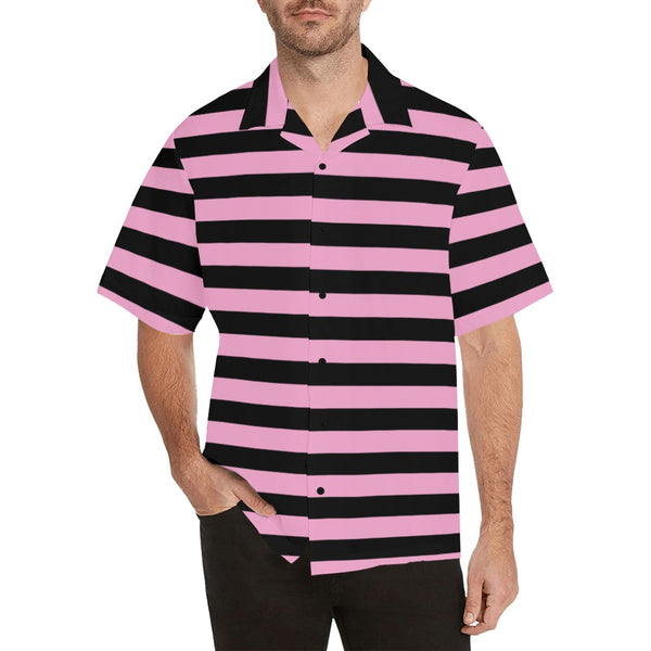 Pink & Black Striped Hawaiian Shirt - Objet D'Art