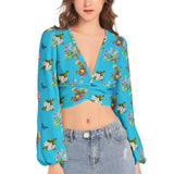 Women's Deep V-Neck Lantern Sleeve Crop Top - Objet D'Art