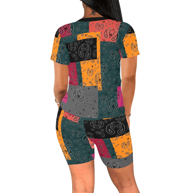 bandana print calico yoga_leggings_template-Recovered-Recovered copy Women's Short Yoga Set - Objet D'Art