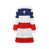 red white blue star and stripes print V-Neck Loose Fit Dress (Model D62) - Objet D'Art