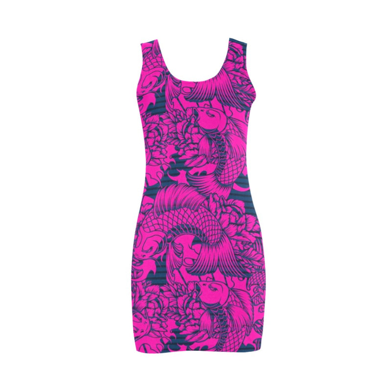 fuchsia pisces print 2 Medea Vest Dress (Model D06) - Objet D'Art