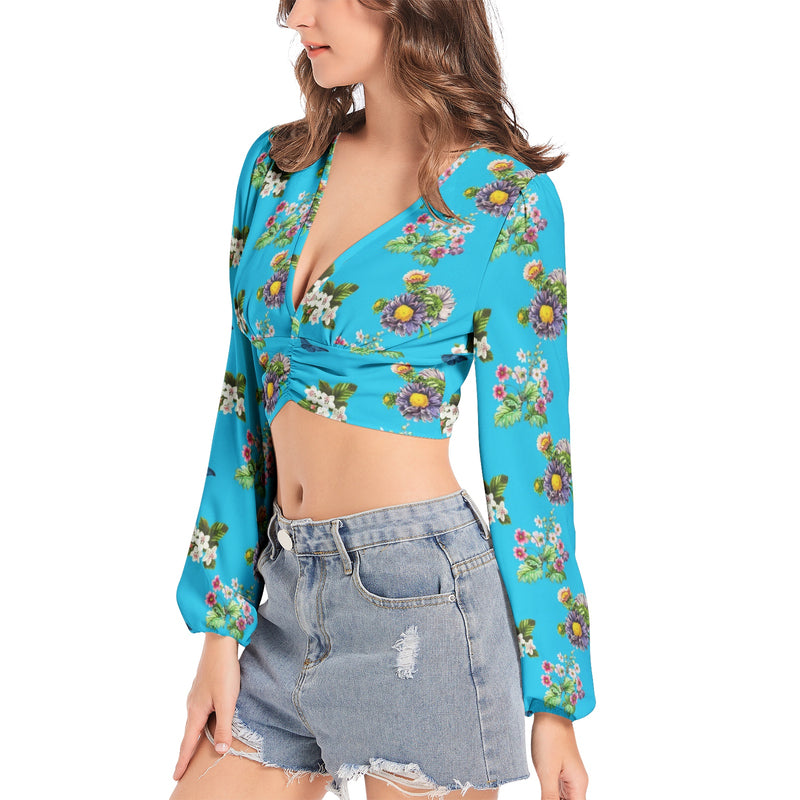 Women's Deep V-Neck Lantern Sleeve Crop Top - Objet D'Art