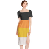 Candy Corn Split Thigh Midi Bodycon Dress - Objet D'Art