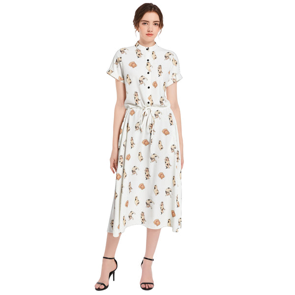 Drawstring Waist A-line Flared Midi Dress - Objet D'Art