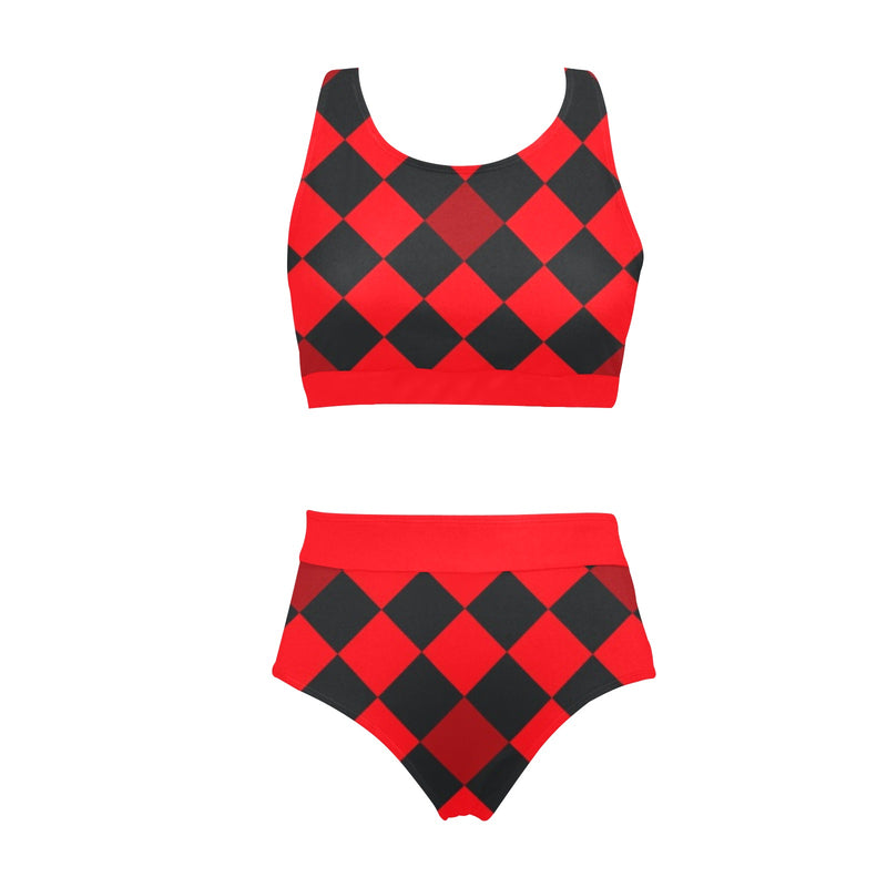 flaming red solid print Crop Top Bikini Set (Model S21) - Objet D'Art
