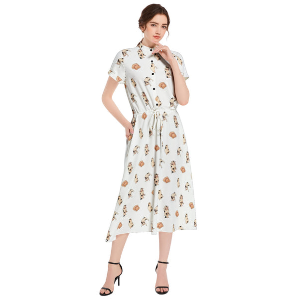 Drawstring Waist A-line Flared Midi Dress - Objet D'Art