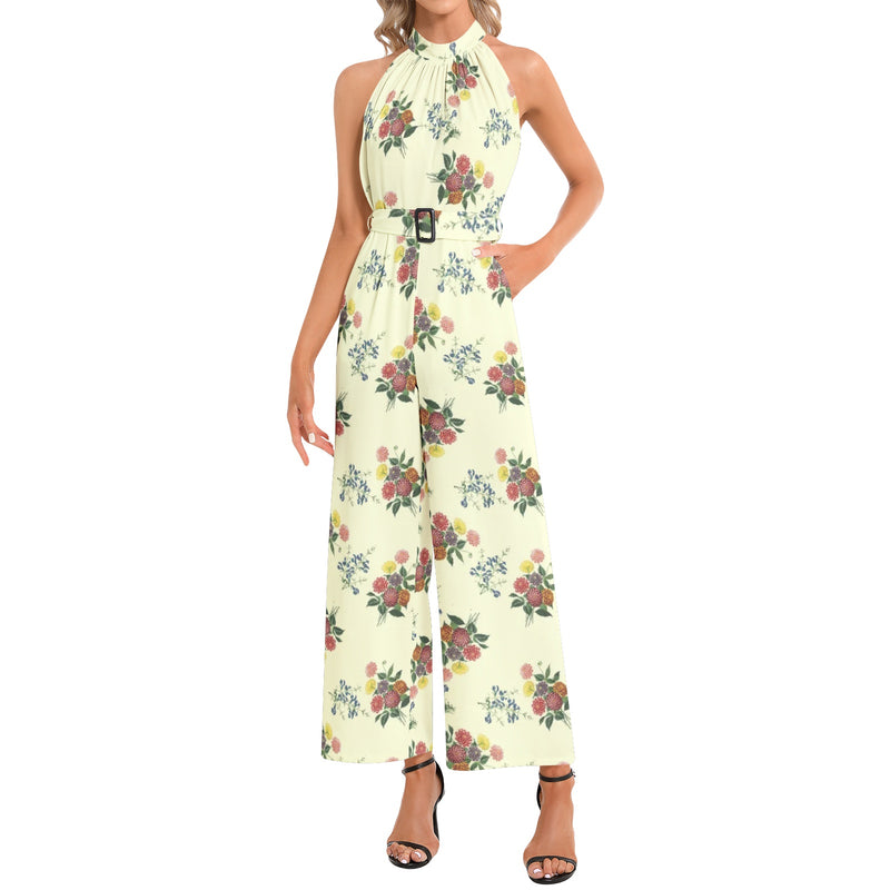M Kemp Dahlia Halter Neck Buckle Belted Jumpsuit - Objet D'Art