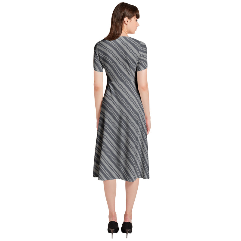 Striped Puff Sleeve Button Through Dress - Objet D'Art