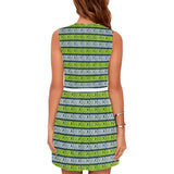 neon green greek print 3 Eos Women's Sleeveless Dress (Model D01) - Objet D'Art
