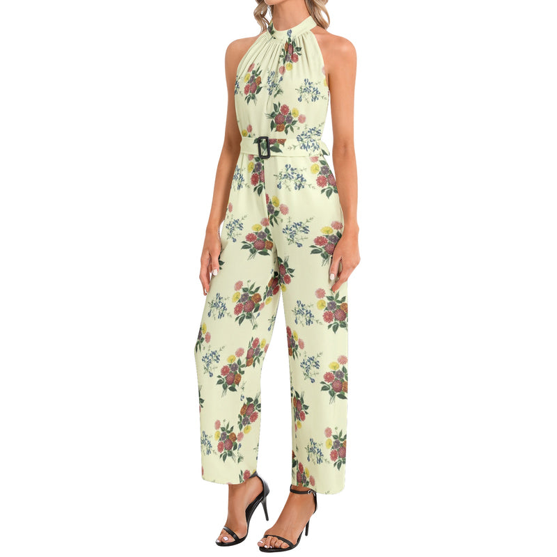 M Kemp Dahlia Halter Neck Buckle Belted Jumpsuit - Objet D'Art