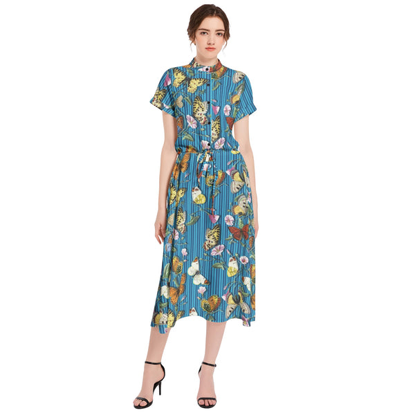 Kaleidoscope of Butterflies Drawstring Waist A-line Flared Midi Dress - Objet D'Art