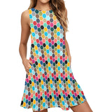 colorful hex swimwear print Sleeveless A-Line Pocket Dress (Model D57) - Objet D'Art