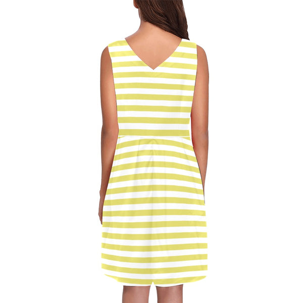 yellow striped sleeve Chryseis Sleeveless Pleated Dress(Model D07) - Objet D'Art