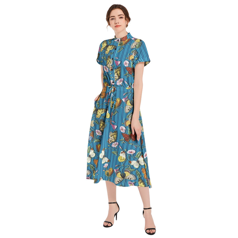 Kaleidoscope of Butterflies Drawstring Waist A-line Flared Midi Dress - Objet D'Art