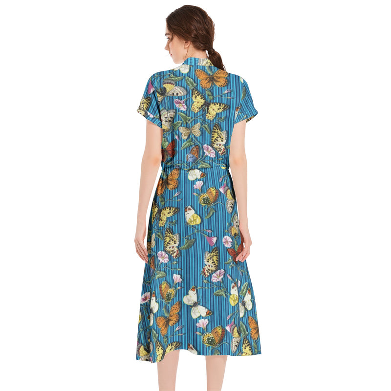 Kaleidoscope of Butterflies Drawstring Waist A-line Flared Midi Dress - Objet D'Art