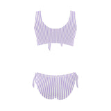 lavender striped Bow Tie Front Bikini Swimsuit (Model S38) - Objet D'Art