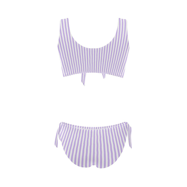 lavender striped Bow Tie Front Bikini Swimsuit (Model S38) - Objet D'Art