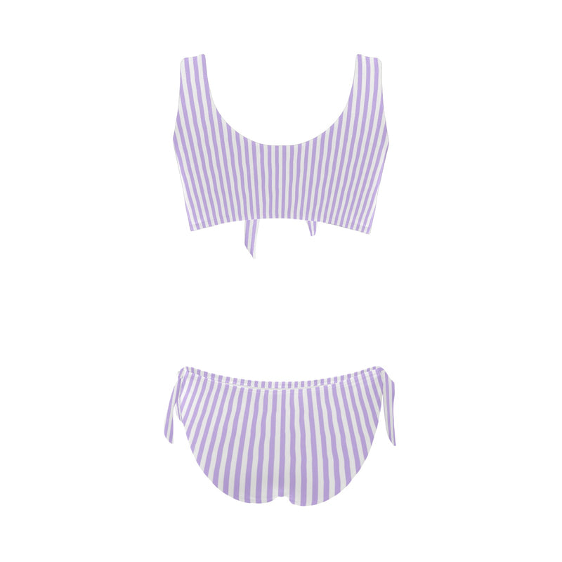 lavender striped Bow Tie Front Bikini Swimsuit (Model S38) - Objet D'Art