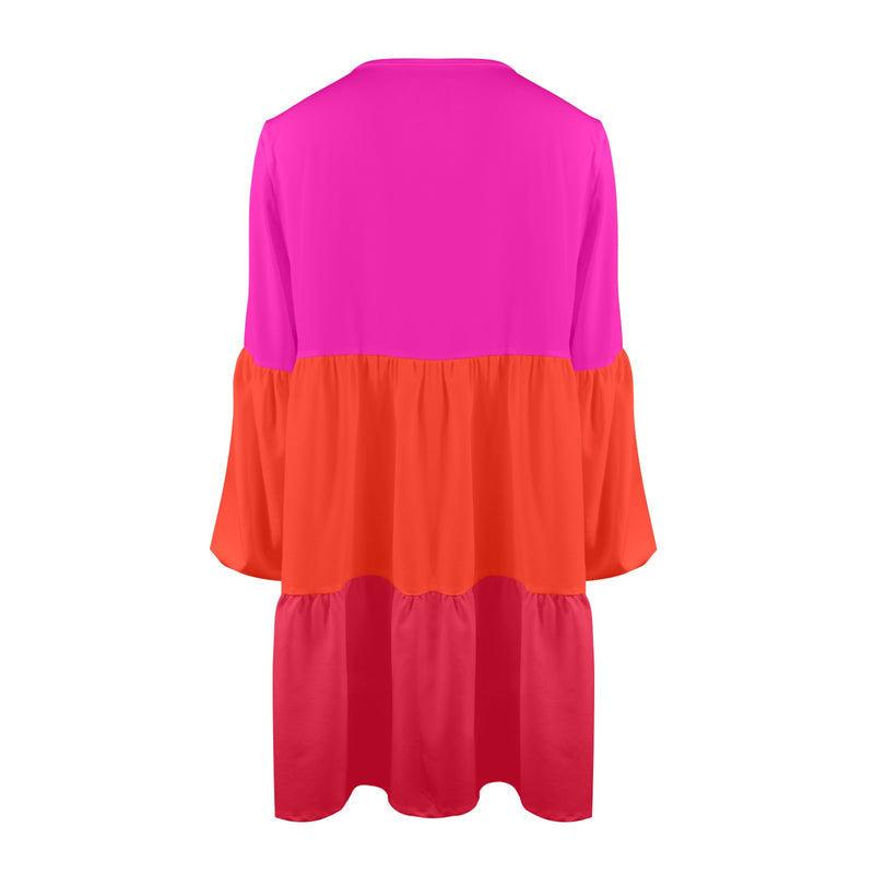 fuchsia anal2 print V-Neck Loose Fit Dress (Model D66) - Objet D'Art