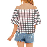 grid red gray print 2 Off Shoulder Knot Front Blouse (Model T71) - Objet D'Art