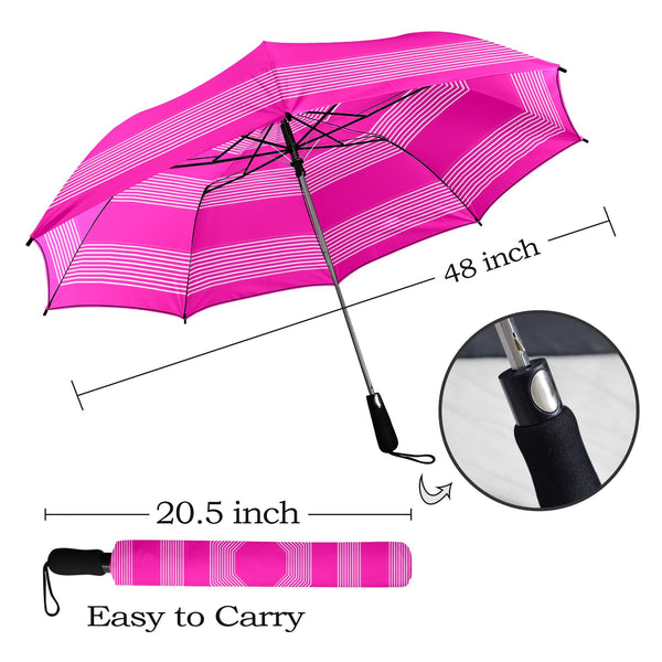 fuchsia striped umbrella print 2A Semi-Automatic Foldable Umbrella (Model U12) - Objet D'Art