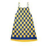barbados striped checkered trident Drawstring Neck Sleeveless Dress (Model D68) - Objet D'Art