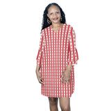 gingham red print Half Sleeves V-Neck Mini Dress (Model D63) - Objet D'Art