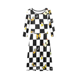 butterfly checker bw print Tethys Half-Sleeve Skater Dress(Model D20)