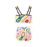 colored splat print 2 High Waisted Flounce Bikini Set (Model S24) - Objet D'Art