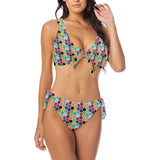 colorful hex swimwear print Bow Tie Front Bikini Swimsuit (Model S38) - Objet D'Art