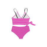 fuchsia and white greek key print Knot Side Bikini Swimsuit (Model S37) - Objet D'Art