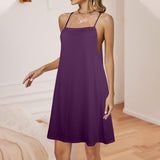 purple solid 5A Drawstring Neck Sleeveless Dress (Model D68) - Objet D'Art