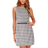 grid red gray print 2 Eos Women's Sleeveless Dress (Model D01) - Objet D'Art