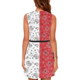 red and white bandana asym yoga_leggings_template-Recovered-Recovered copy Eos Women's Sleeveless Dress (Model D01) - Objet D'Art