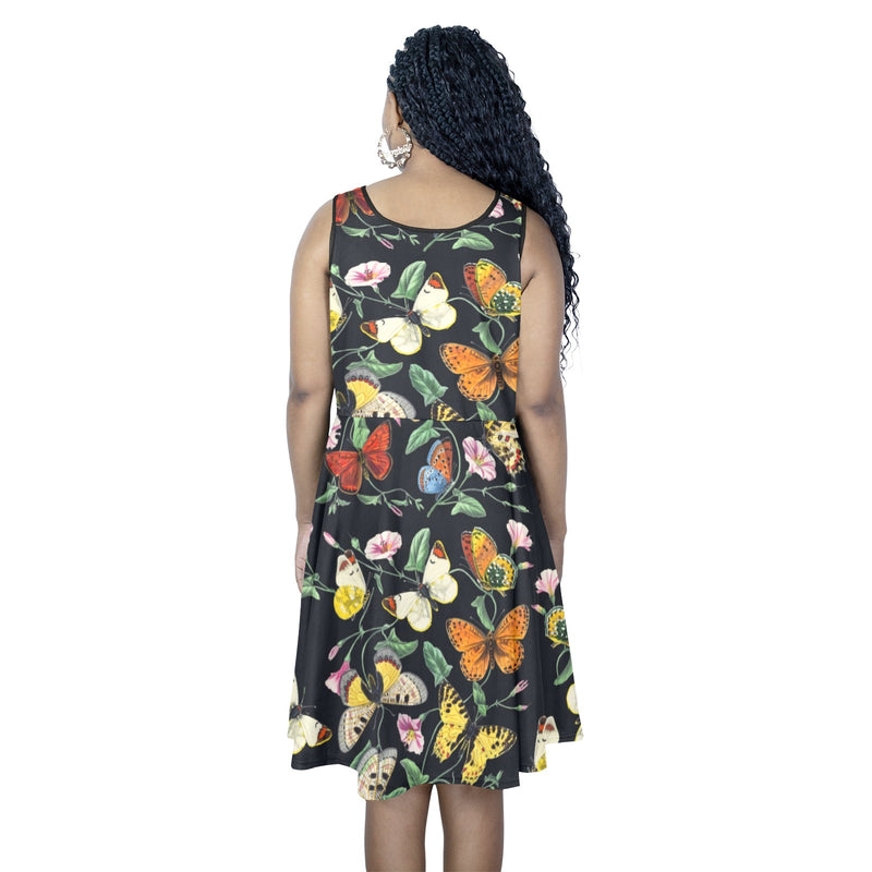 butterfly print Sleeveless Expansion Dress (Model D60) - Objet D'Art