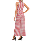 Red Striped Halter Neck Buckle Belted Jumpsuit - Objet D'Art