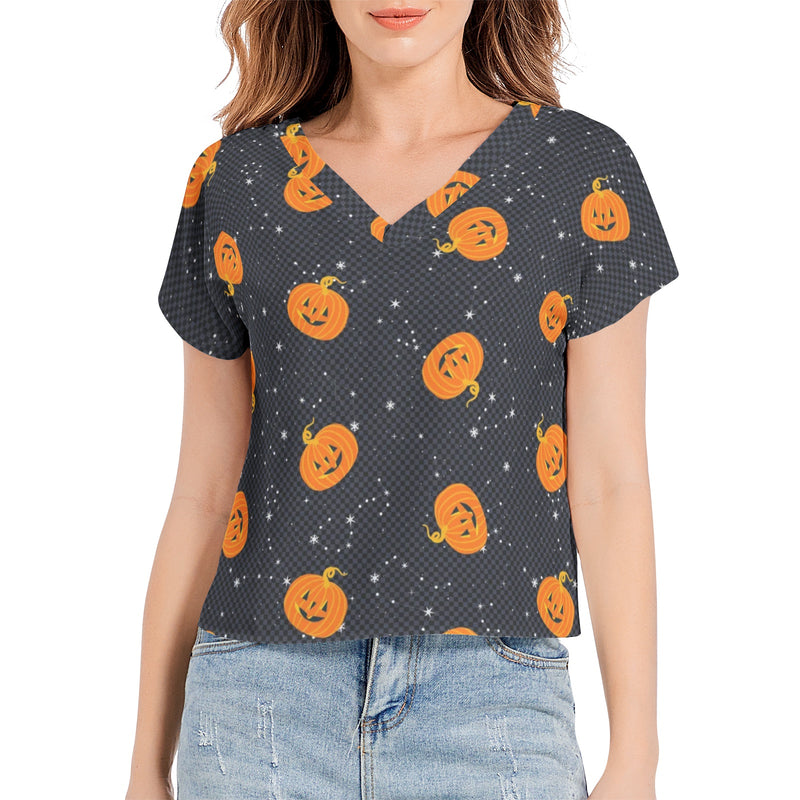 Jack O Lantern Batwing Sleeve V-Neck Top - Objet D'Art