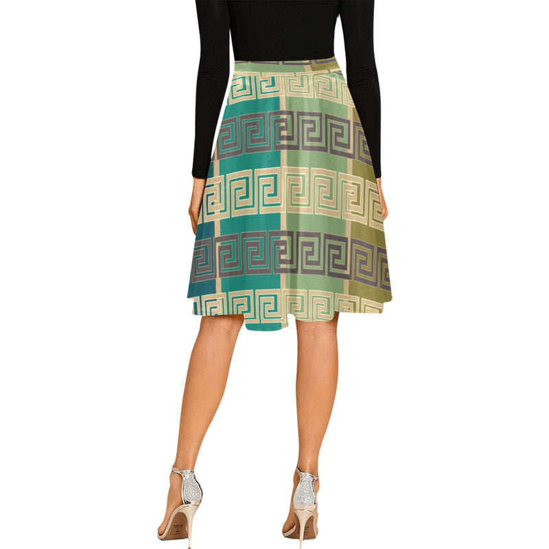 striped greek key print Melete Pleated Midi Skirt (Model D15) - Objet D'Art