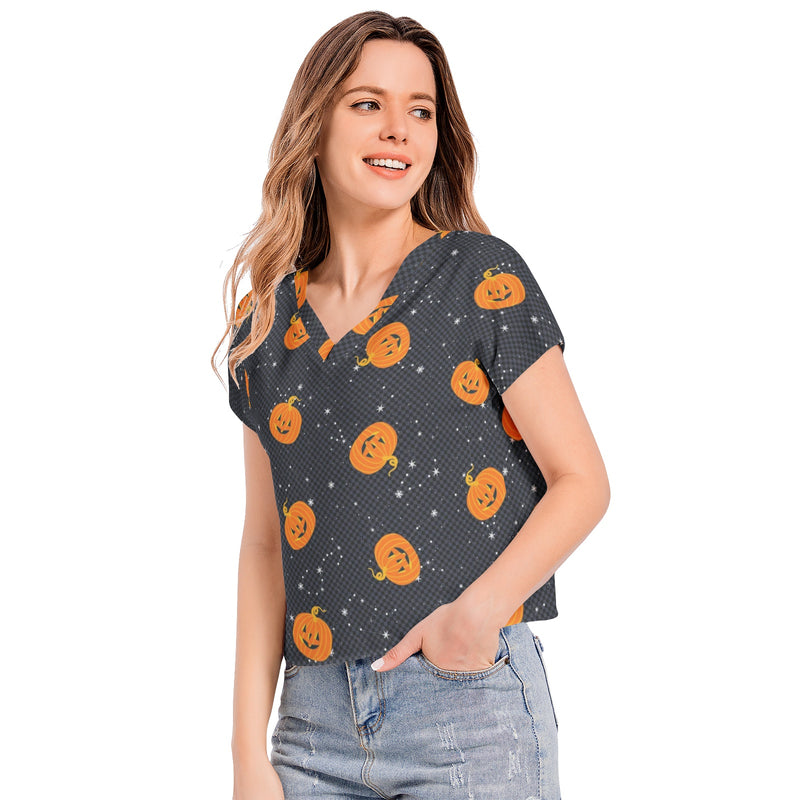 Jack O Lantern Batwing Sleeve V-Neck Top - Objet D'Art