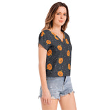 Jack O Lantern Batwing Sleeve V-Neck Top - Objet D'Art