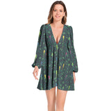 Lantern Sleeve Deep V-Neck Short Dress - Objet D'Art