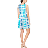 blue wave tiger stiped print 5B Thea Sleeveless Skater Dress(Model D19) - Objet D'Art