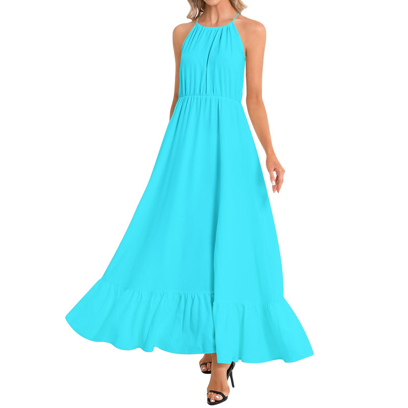 Electric Blue Ruffle Hem Halter Neck Maxi Dress 3XL Electric Blue Ruffle Hem Halter Neck Maxi Dress 3XL