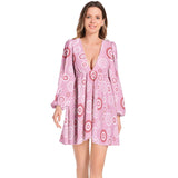 Lantern Sleeve Deep V-Neck Short Dress - Objet D'Art