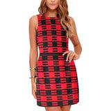 red black dashes print 2A Eos Women's Sleeveless Dress (Model D01) - Objet D'Art
