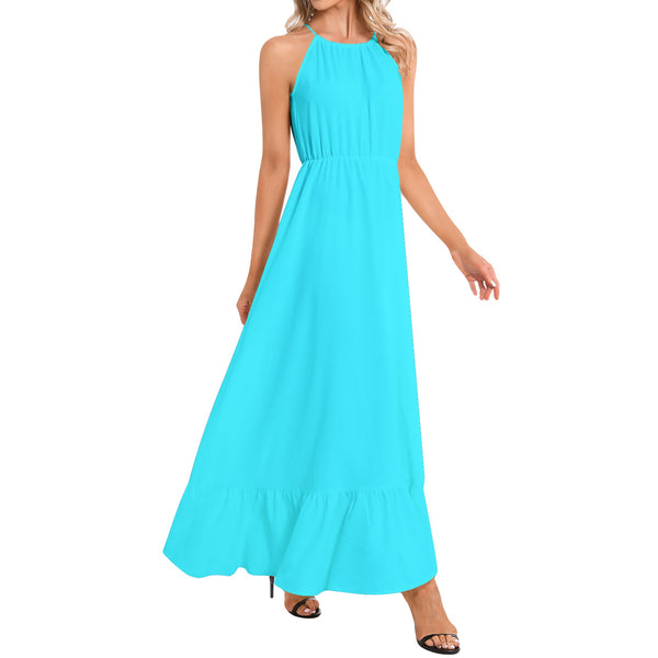 Electric Blue Ruffle Hem Halter Neck Maxi Dress - Objet D'Art