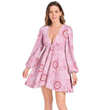 Lantern Sleeve Deep V-Neck Short Dress - Objet D'Art