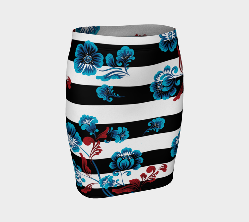 Floral Striped Fitted Skirt - Objet D'Art