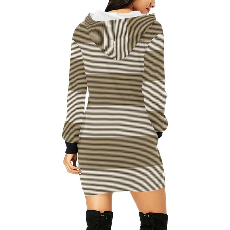 microstriped brown beige print 2 All Over Print Hoodie Mini Dress (Model H27) - Objet D'Art
