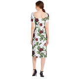 Rose Print Split Thigh Midi Bodycon Dress - Objet D'Art